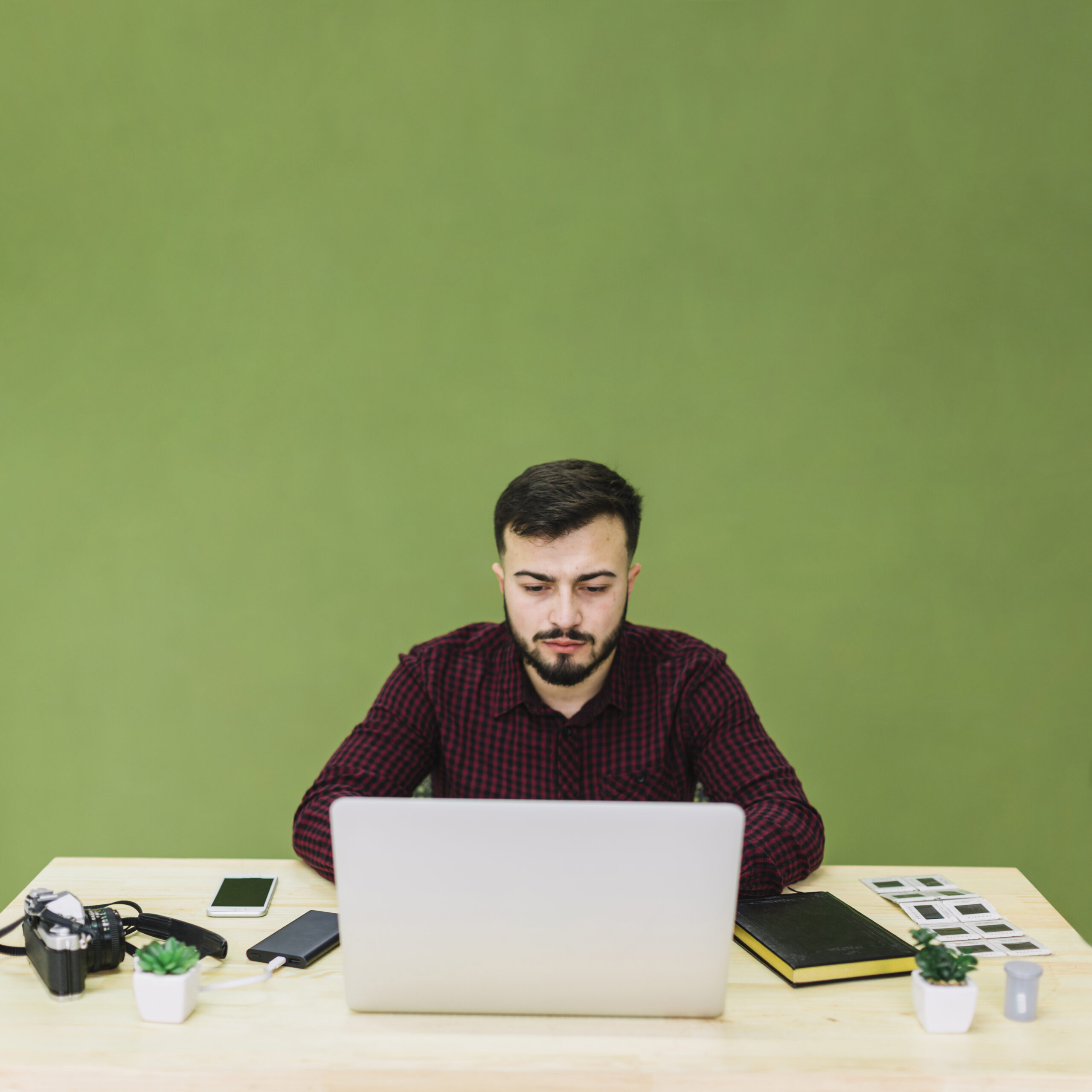 Marketing associate working on laptop