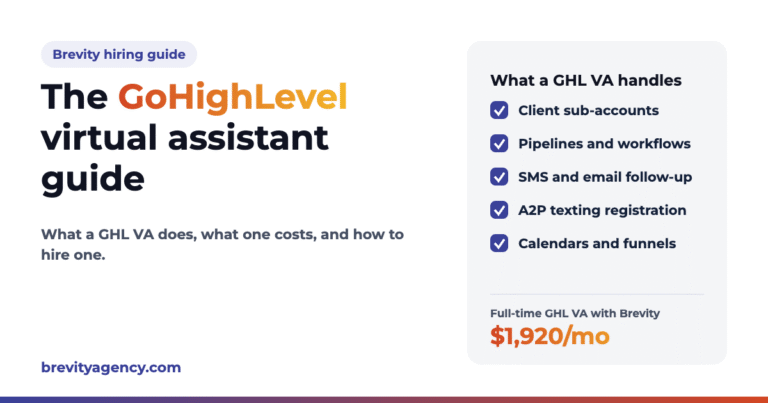 GoHighLevel virtual assistant guide: what a GHL VA handles and the $1,920 a month full-time cost with Brevity