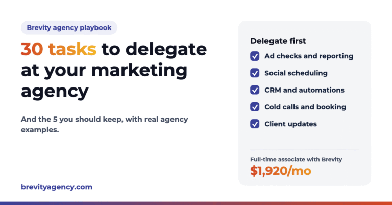 30 tasks to delegate to a virtual assistant at a marketing agency, with a full-time associate at $1,920 a month